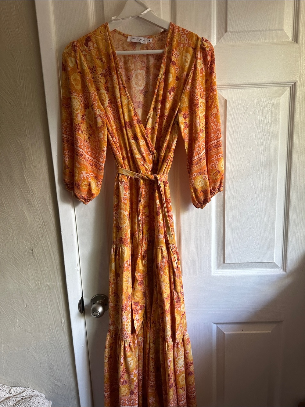 Petal & Pup Yellow-Orange Floral Tie-Waist Maxi Dress - Picture 3 of 4